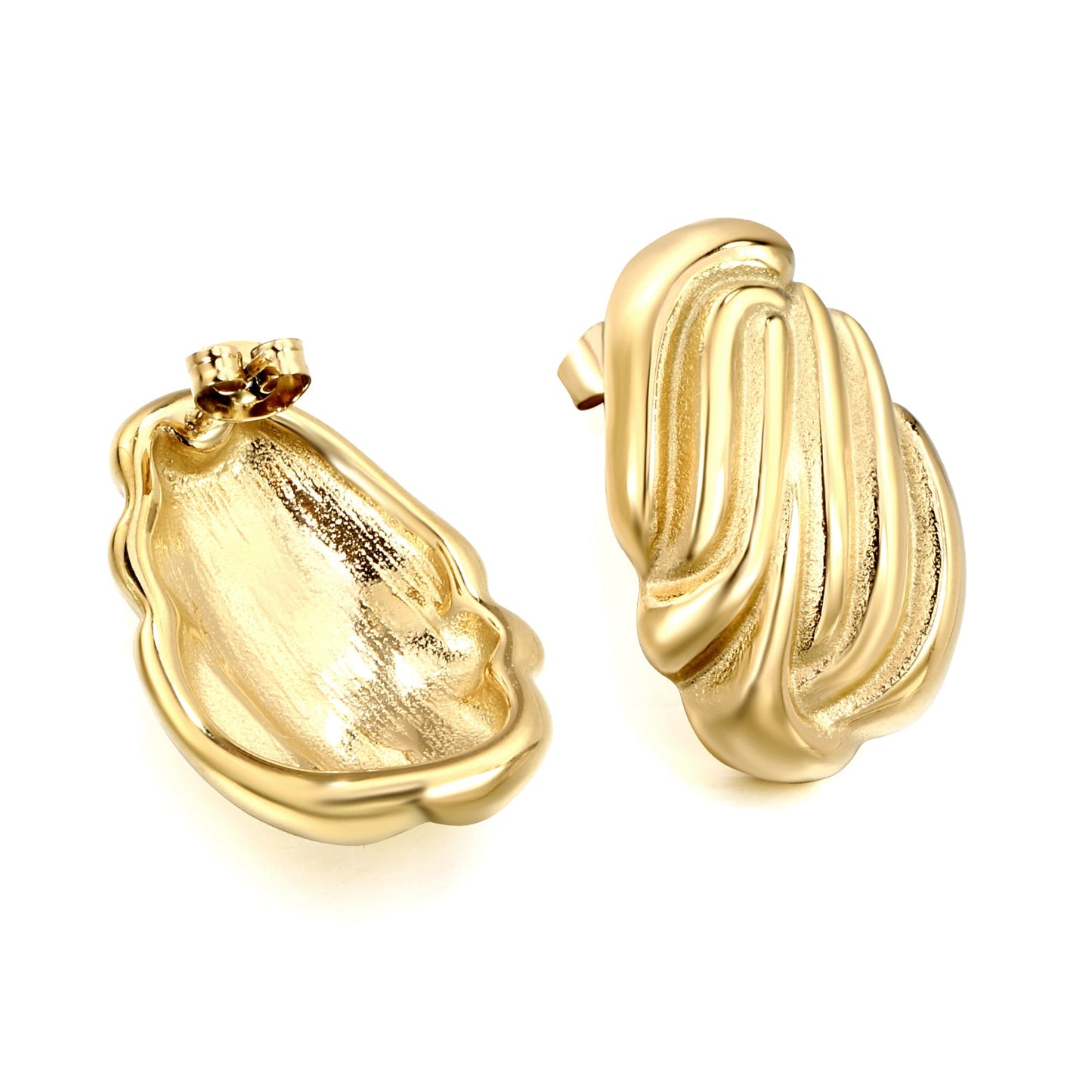 Shaped Textured Stud Earrings 21.5*29.5mm Goldtone asonjewelry