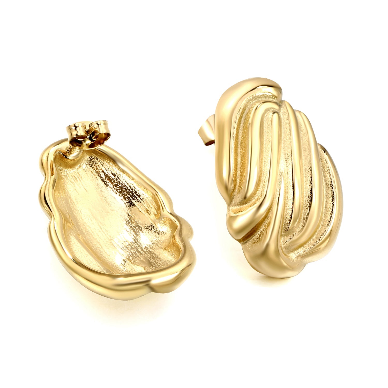 Shaped Textured Stud Earrings 21.5*29.5mm Goldtone asonjewelry