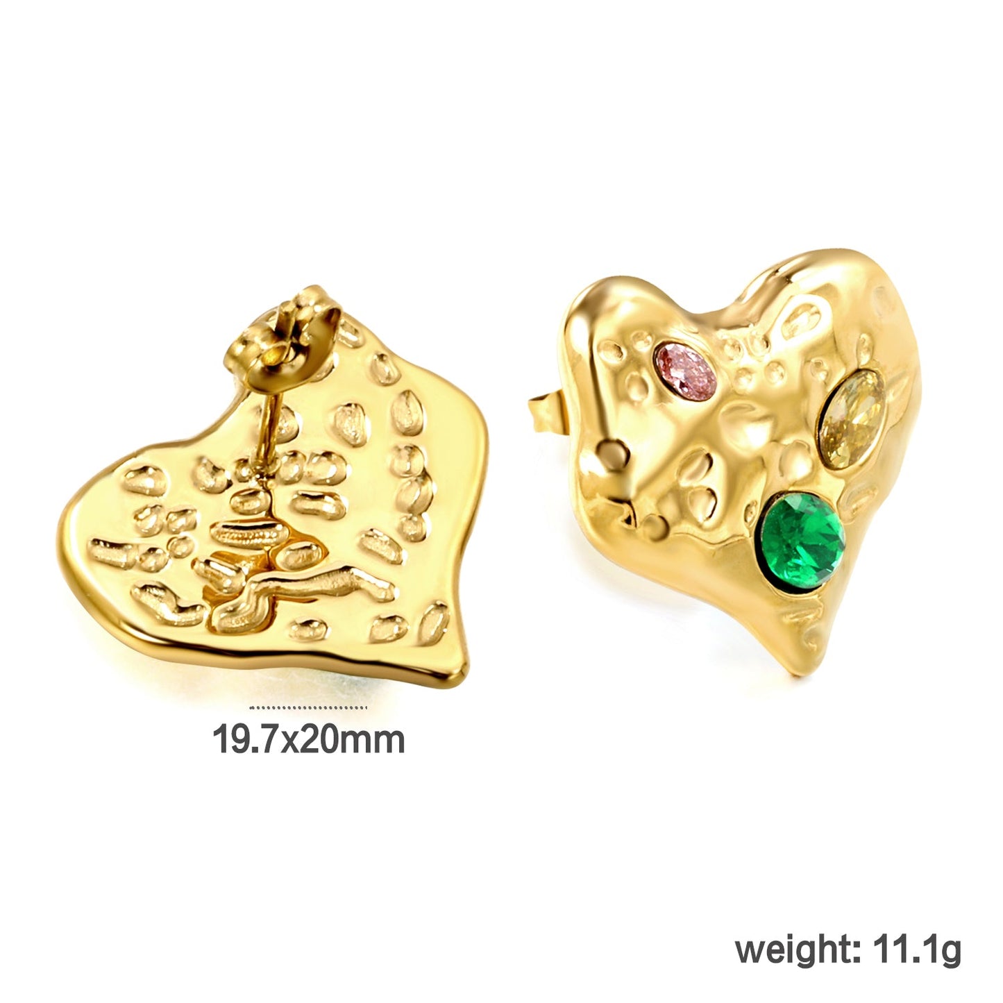 Crooked Heart Mixed Color Diamond Earrings 19.7*20mm Gold Color asonjewelry