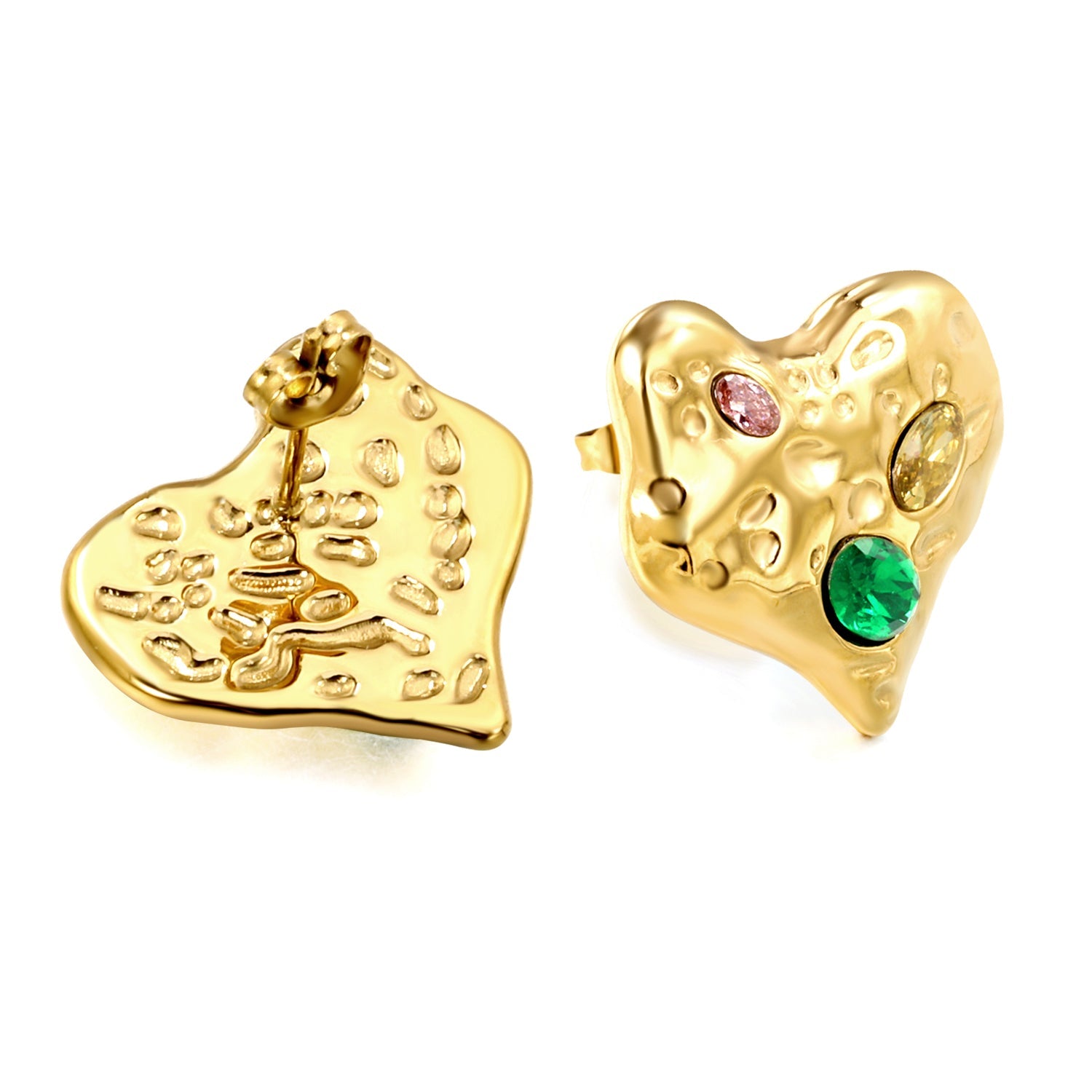 Crooked Heart Mixed Color Diamond Earrings 19.7*20mm Gold Color asonjewelry