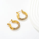 4.2mm Ear Hooks*24mm Outer Diameter with White Rhinestones / Emerald Earrings in Gold