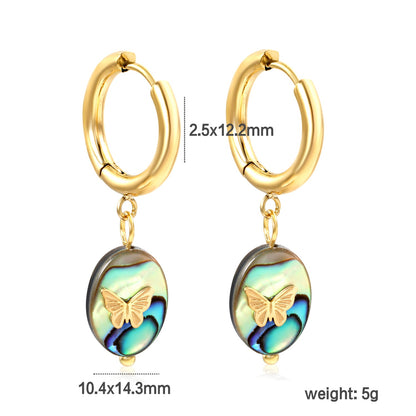 2.5*12.2mm circle + 10.4*14.3mm oval abalone shell with butterfly earrings gold color asonjewelry