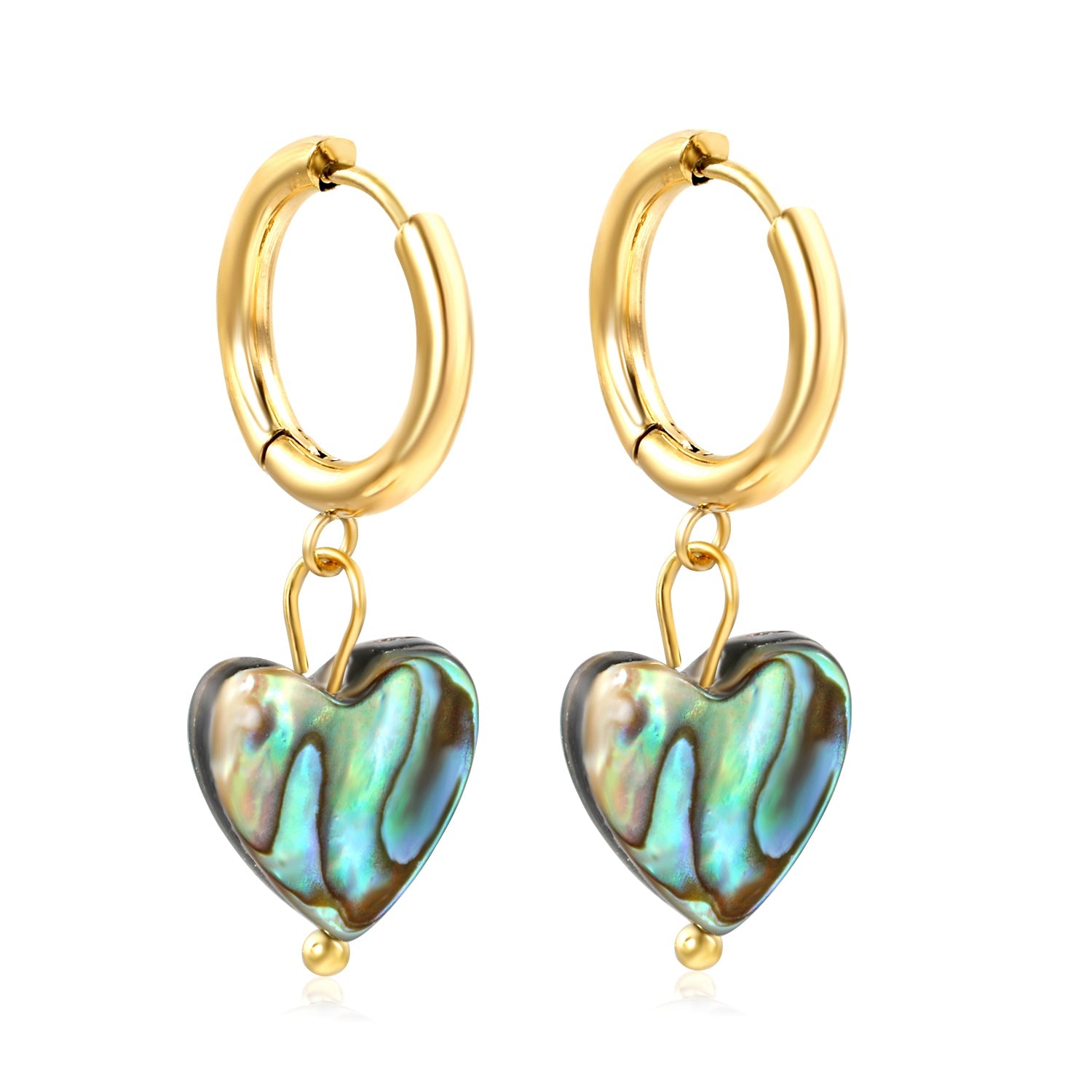 2.5*12.2mm inner diameter circle+12.2*11.5mm heart-shaped abalone shell earrings Gold color asonjewelry