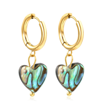 2.5*12.2mm inner diameter circle+12.2*11.5mm heart-shaped abalone shell earrings Gold color asonjewelry