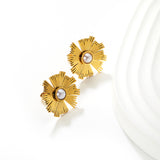20*19.7mm Irregular Sunflower Pearl Stud Earrings, Gold