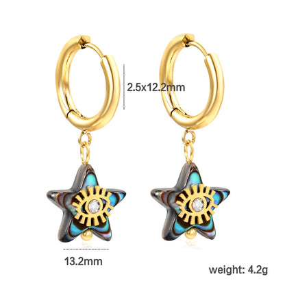 2.5*12.2mm circle +13.2mm star-shaped abalone shell with eyes white diamond earrings gold color asonjewelry