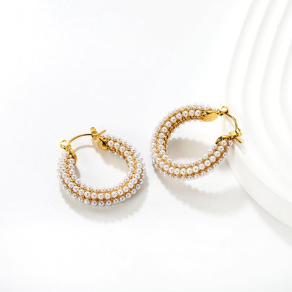 26*24mm Ear Hooks + White Imitation Pearls Earrings Gold asonjewelry