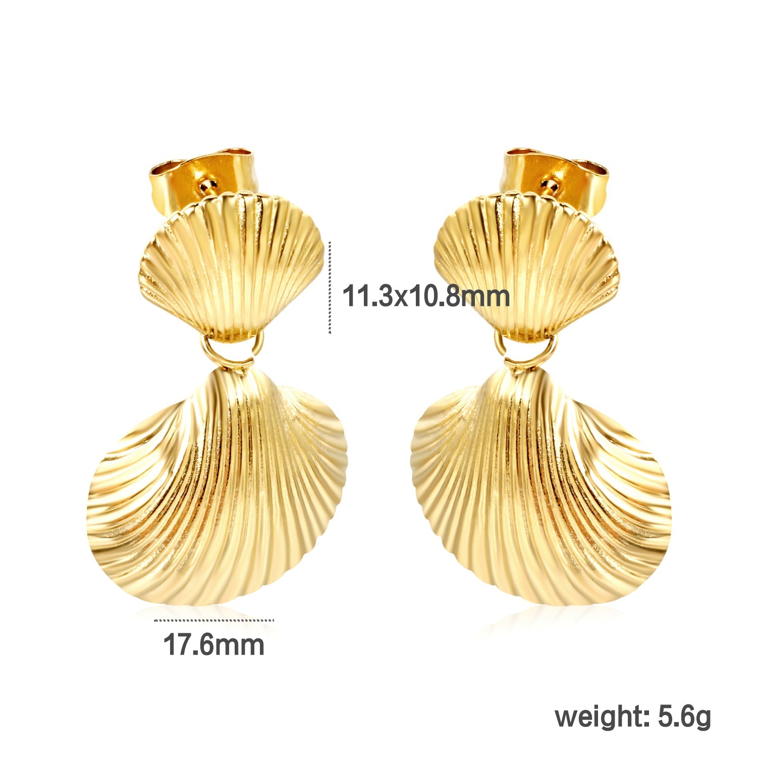 11.3*10.8mm Small Shell+17.6mm Large Shell Stud Earrings Gold Color asonjewelry