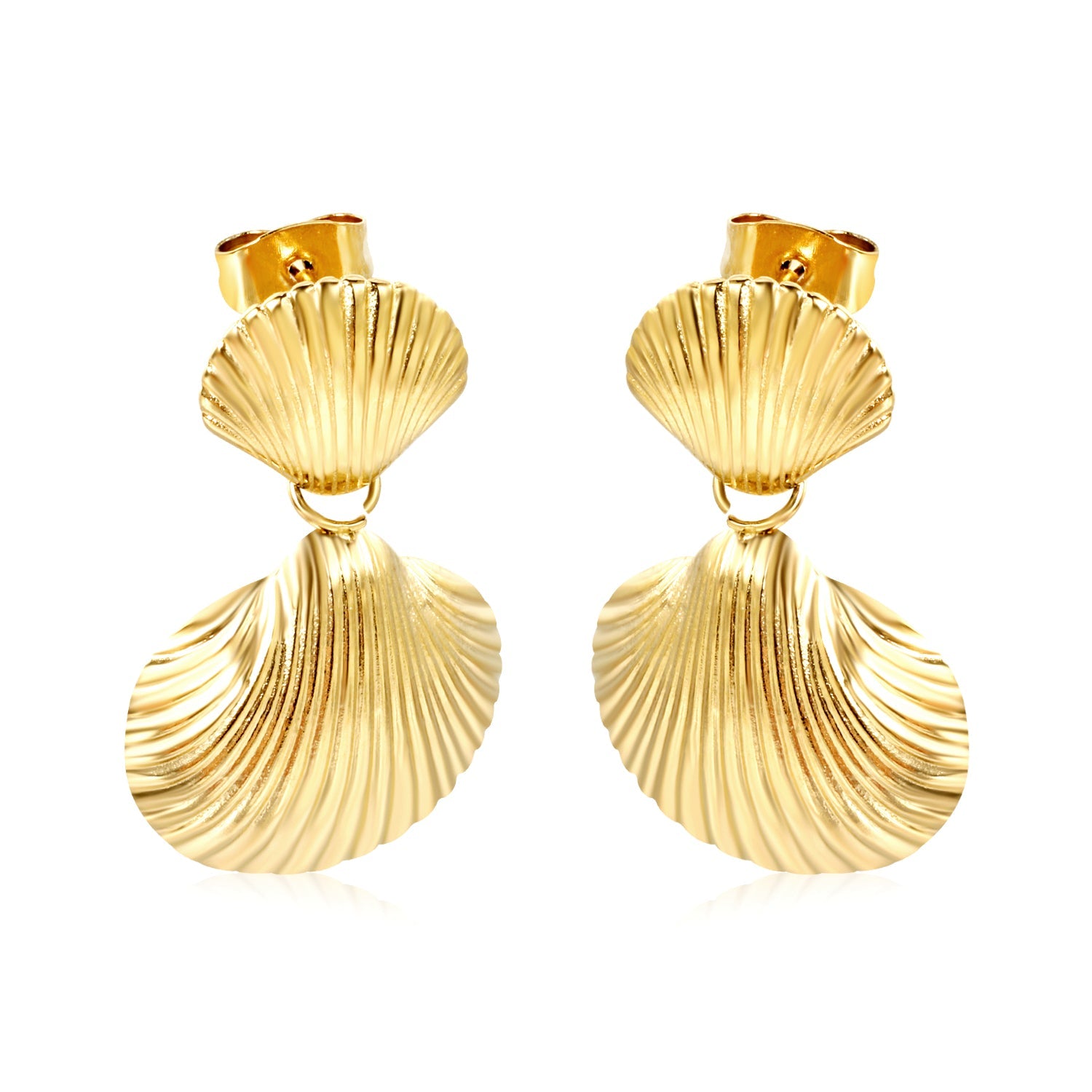 11.3*10.8mm Small Shell+17.6mm Large Shell Stud Earrings Gold Color asonjewelry