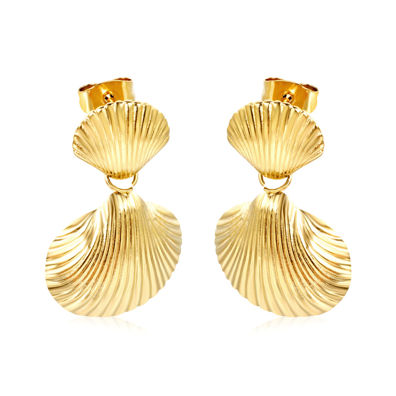 11.3*10.8mm Small Shell+17.6mm Large Shell Stud Earrings Gold Color