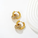 4mm Ear Hooks*20mm Outer Diameter 15.5mm Donut with White Rhinestones / Emerald Earrings in Gold