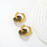 4mm Ear Hooks*20mm Outer Diameter 15.5mm Donut with White Rhinestones / Emerald Earrings in Gold