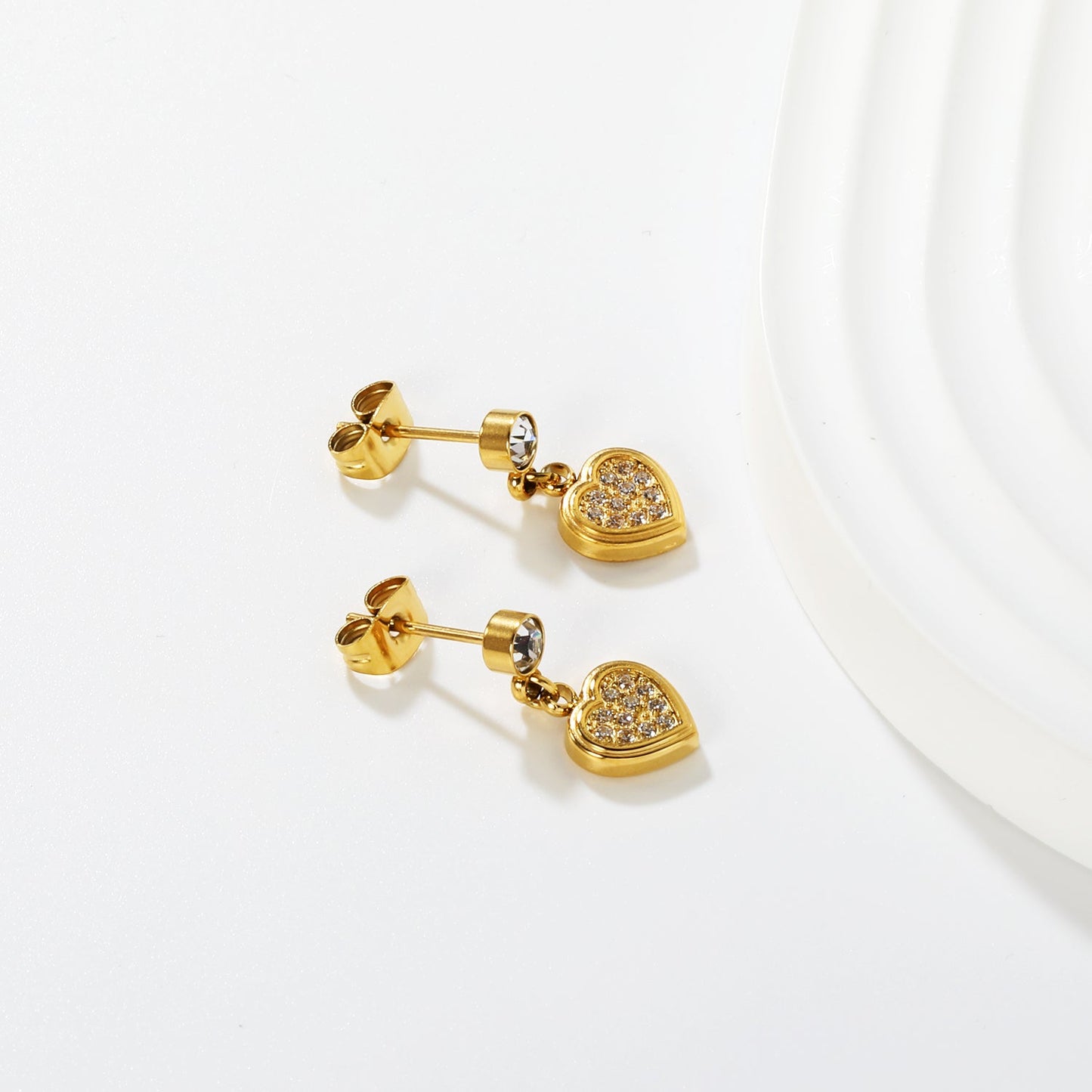 4mm Round Diamond & 8mm Heart Stud Earrings in Gold asonjewelry