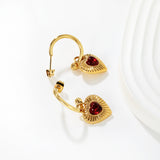 2.0mm*Outer Diameter 18mm 15.2mm*14mm Heart-Shaped Red Agate Stone Earrings, Gold