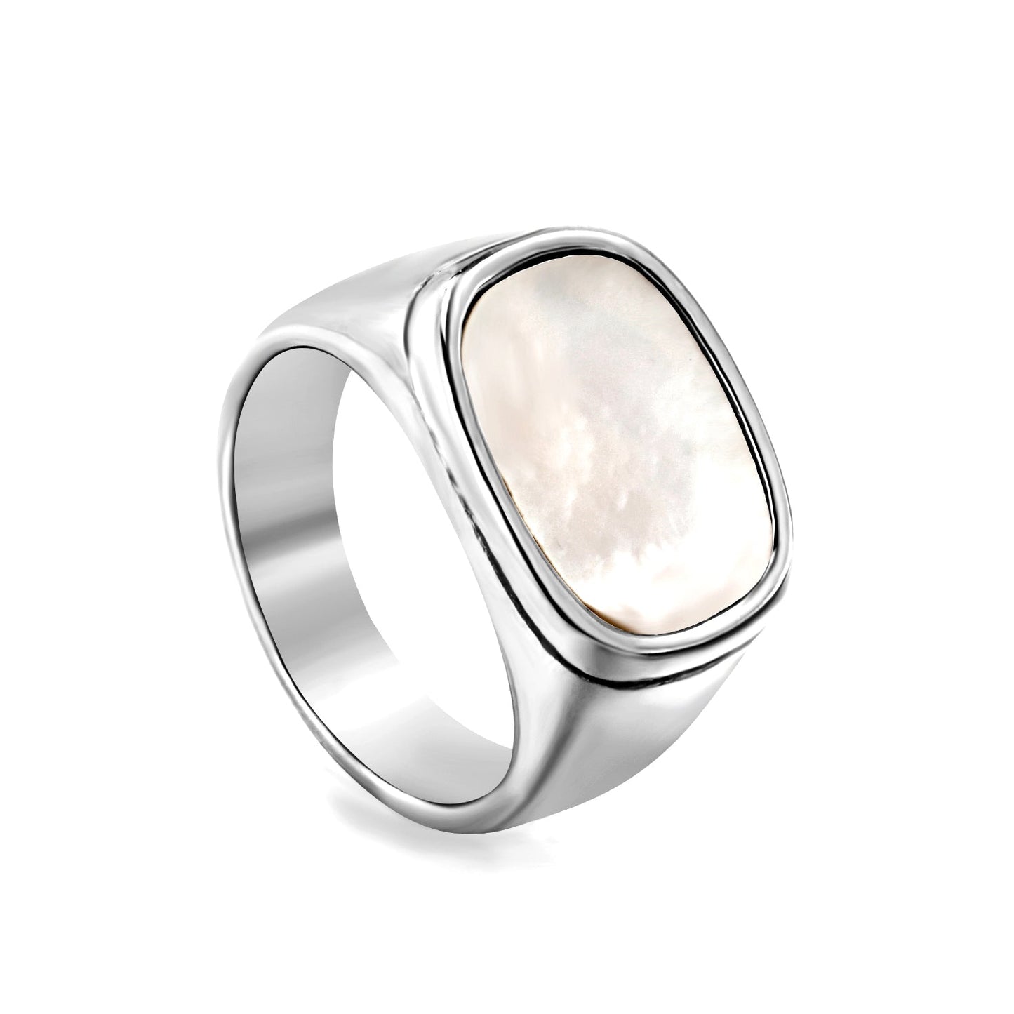 Cast Crafted Sticky White Oversized Shell Ring Square Gold Polished Stainless Steel Ring Wholesale asonjewelry
