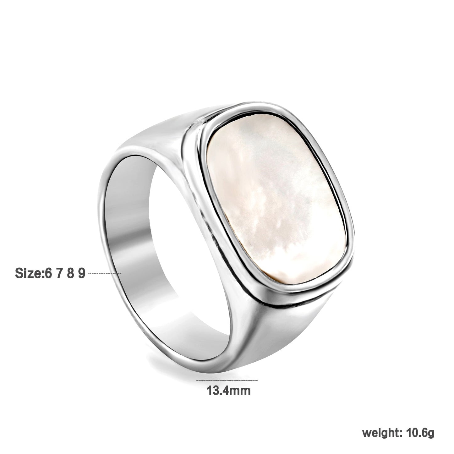 Cast Crafted Sticky White Oversized Shell Ring Square Gold Polished Stainless Steel Ring Wholesale asonjewelry