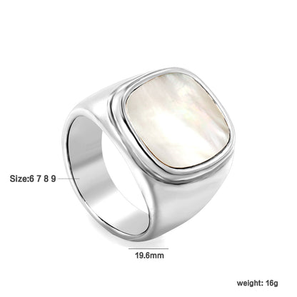 Casting process sticky white oversized shell ring square polished stainless steel ring asonjewelry