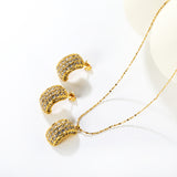 C-Shaped White Diamond/Emerald-Cut Diamond Set Gold Earrings/Pendant 0.3ct Cross-Cut Round Diamond 40+5cm Chain + 6mm Round Tag