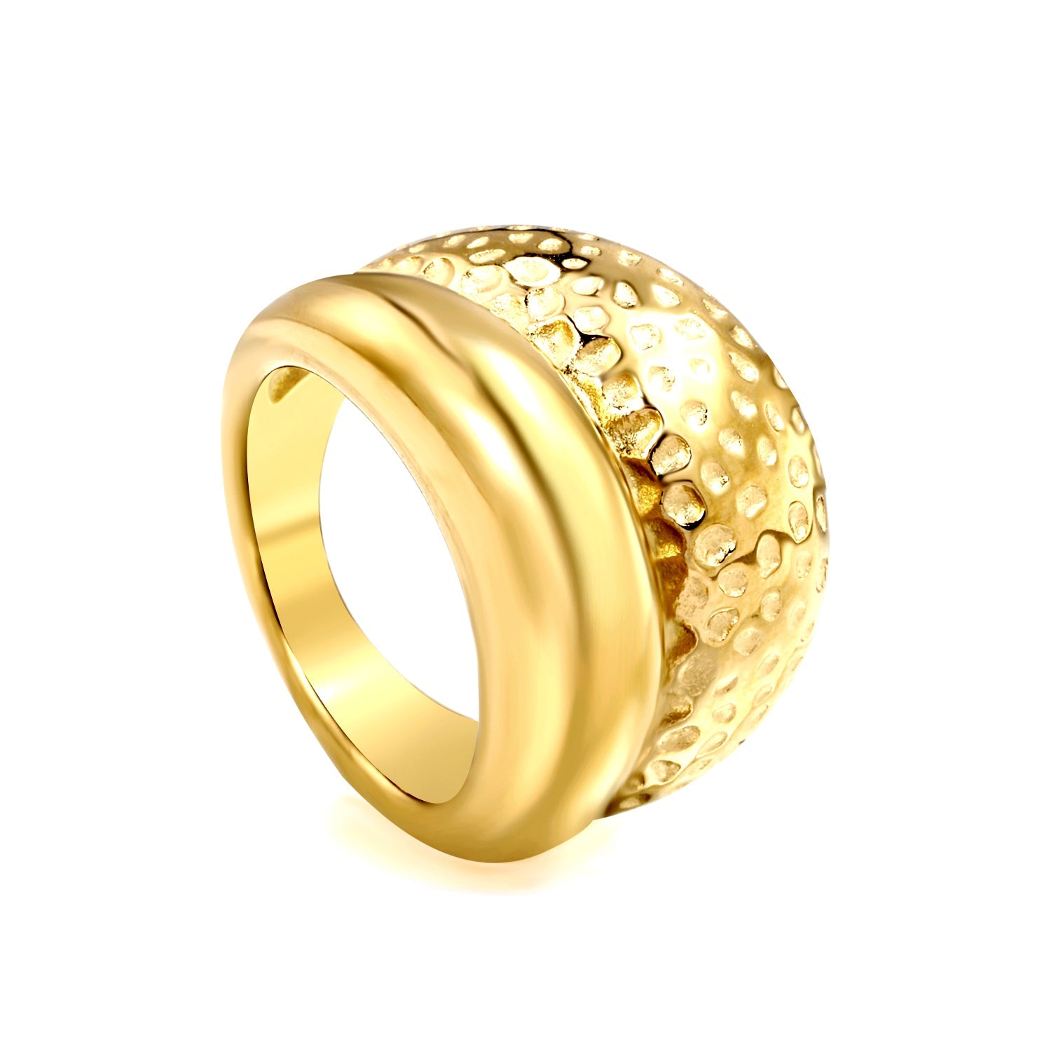 PVD plating process 18k gold stainless steel double layer hammered glossy ring stainless steel ring asonjewelry