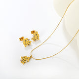 Flower-Shaped Round Diamond Set Gold Earrings/Pendant 0.3ct Cross-Cut Round Diamond 40+5cm Chain + 6mm Round Tag