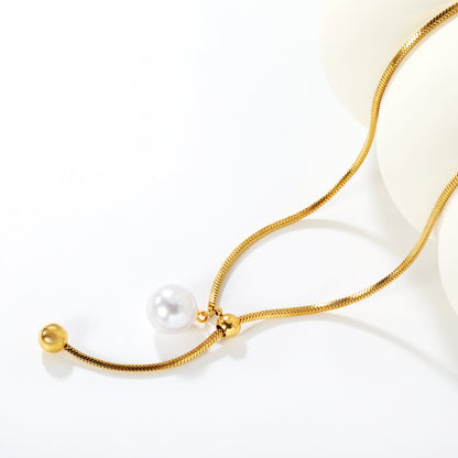 13mm iridescent shell bead 7mm steel bead 2.0mm square snake chain 65cm sweater chain, gold asonjewelry