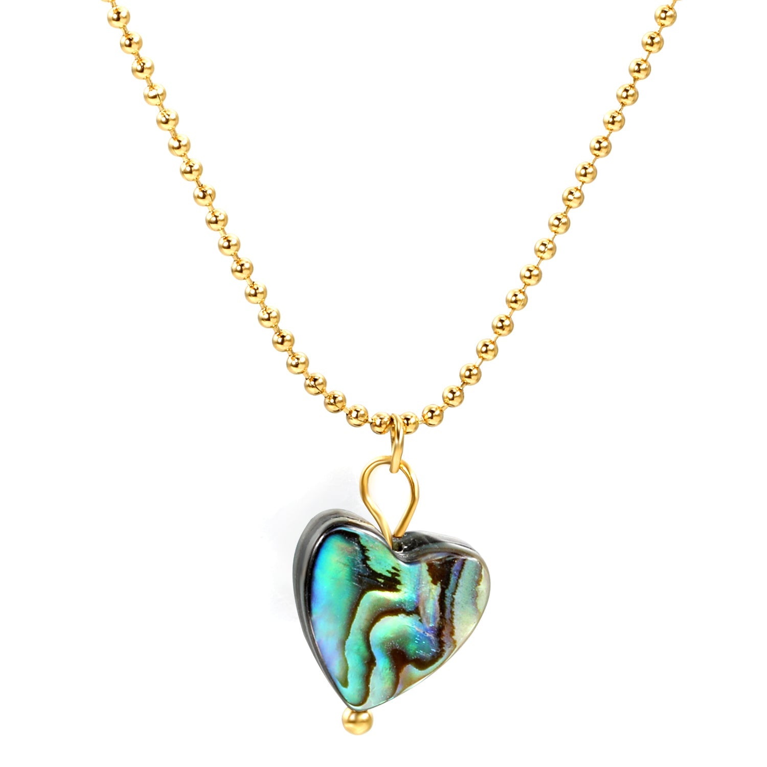 12.2*11.5mm heart-shaped abalone shell pendant necklace 1.5mm*45+5cm+6mm round plate Gold color asonjewelry