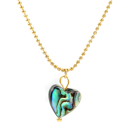 12.2*11.5mm heart-shaped abalone shell pendant necklace 1.5mm*45+5cm+6mm round plate Gold color asonjewelry