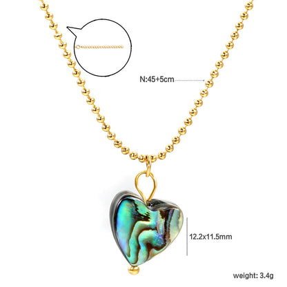 12.2*11.5mm heart-shaped abalone shell pendant necklace 1.5mm*45+5cm+6mm round plate Gold color asonjewelry