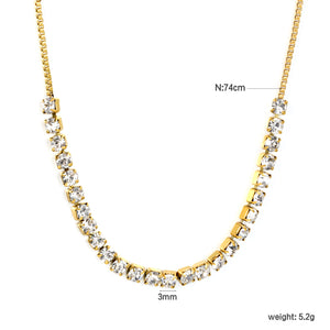 26pcs 3mm round white diamonds bunch necklace 1.2mm*74cm gold color