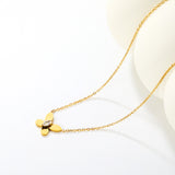 Butterfly-Set Marquise White Zirconia Pendant 0.3mm Cross Chain Round Tag Necklace Gold