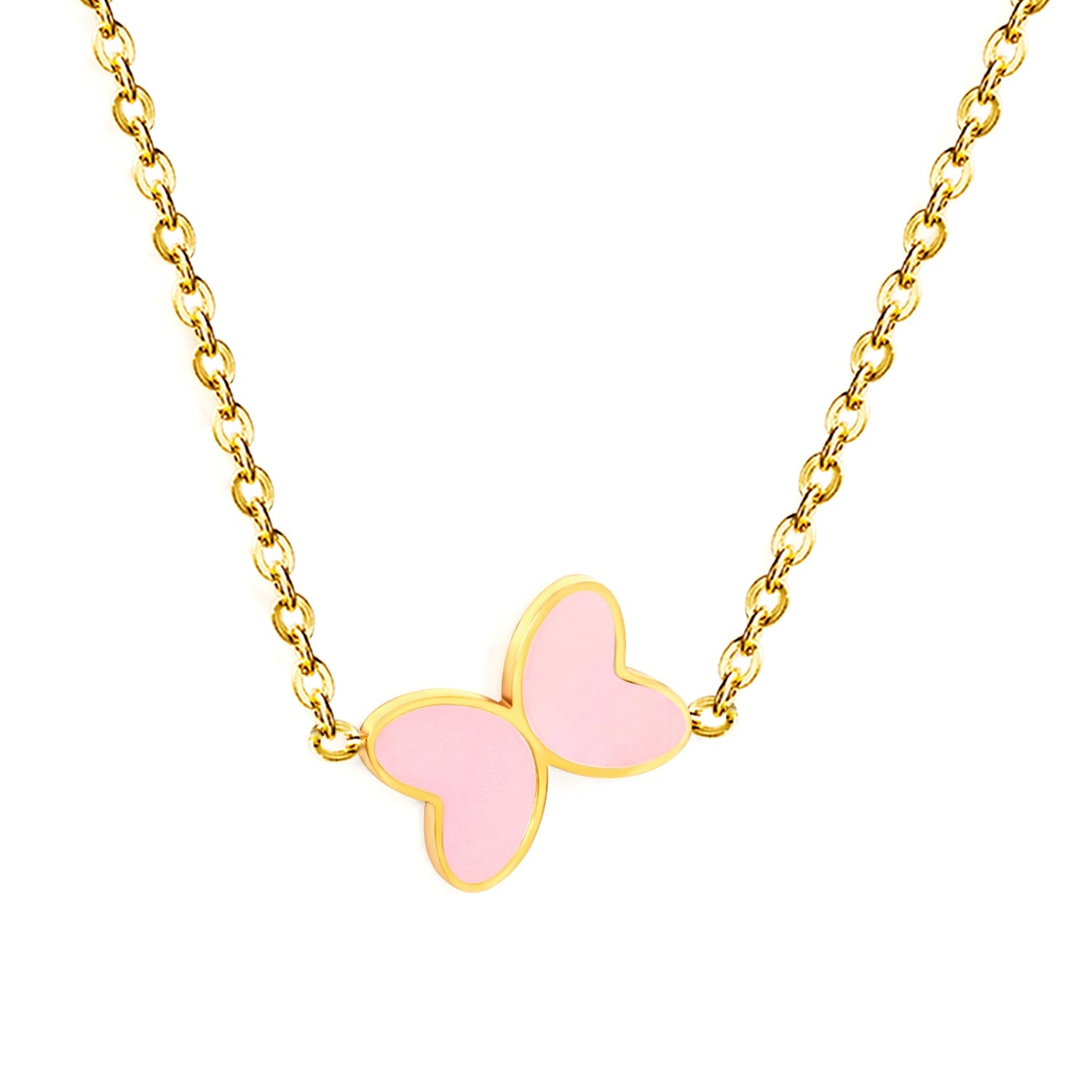 11.2*8mm Butterfly with White Shell/Black Yak/Pink Shell/Green Oil Drop Pendant Necklace 035*45+5cm+6mm Round Gold Color asonjewelry