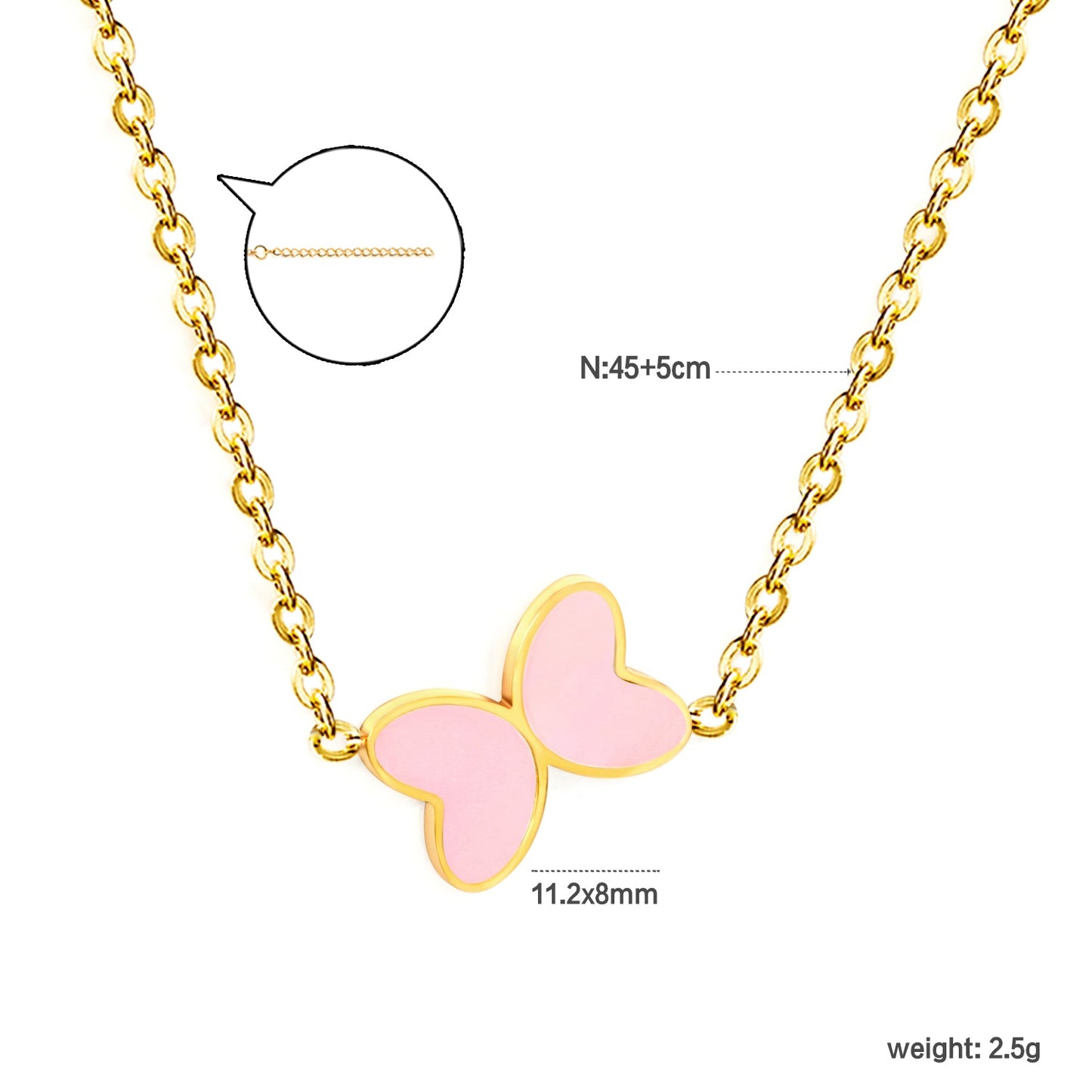 11.2*8mm Butterfly with White Shell/Black Yak/Pink Shell/Green Oil Drop Pendant Necklace 035*45+5cm+6mm Round Gold Color asonjewelry