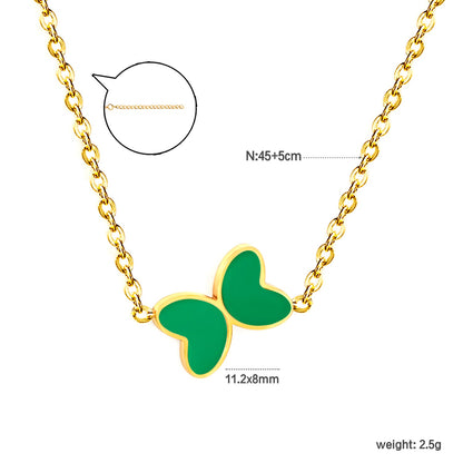 11.2*8mm Butterfly with White Shell/Black Yak/Pink Shell/Green Oil Drop Pendant Necklace 035*45+5cm+6mm Round Gold Color asonjewelry