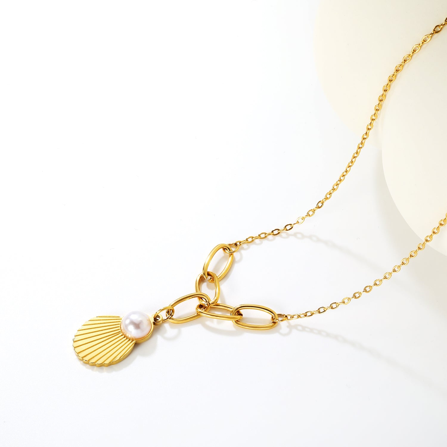 Shell Pearl Pendant 0.4mm Cross Chain Assembled Five Long Clasp Round Tag Necklace Gold asonjewelry