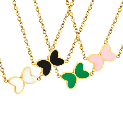 11.2*8mm Butterfly with White Shell/Black Yak/Pink Shell/Green Oil Drop Pendant Necklace 035*45+5cm+6mm Round Gold Color asonjewelry