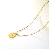 Irregular Oval Eight-Pointed Star Pendant with Diamonds 0.9mm Round Snake Clasp Small Bead Round Tag Necklace Gold