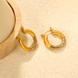 4.2mm Ear Hooks*24mm Outer Diameter with White Rhinestones / Emerald Earrings in Gold