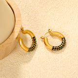 4.2mm Ear Hooks*24mm Outer Diameter with White Rhinestones / Emerald Earrings in Gold