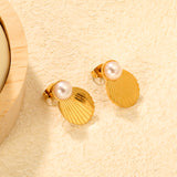 13*19mm Shell Pearl Stud Earrings, Gold