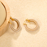 26*24mm Ear Hooks + White Imitation Pearls Earrings Gold