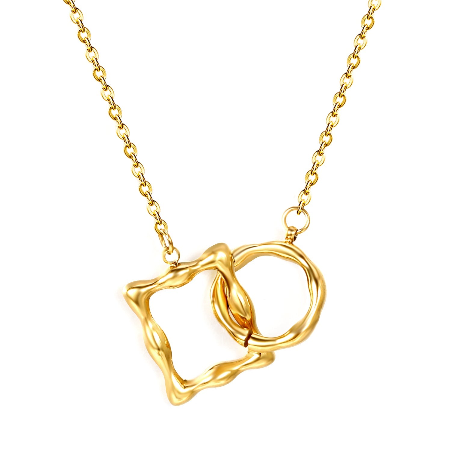 Irregular square round clasp pendant necklace 45+5cm gold color asonjewelry