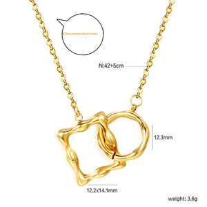 Irregular square round clasp pendant necklace 45+5cm gold color