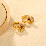 4mm Ear Hooks*20mm Outer Diameter 15.5mm Donut with White Rhinestones / Emerald Earrings in Gold
