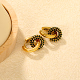 4mm Ear Hooks*20mm Outer Diameter 15.5mm Donut with White Rhinestones / Emerald Earrings in Gold