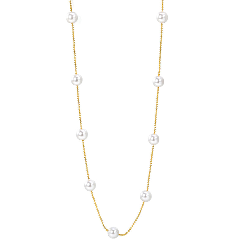 7pcs 8mm white pearl beads necklace 1.2mm*42+5cm gold color