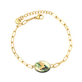 10.4*14.3mm Oval Abalone Shell with Butterfly Bracelet 0.8mm*17+3cm+6mm Round Plaque GOLDEN