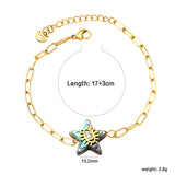 13.2mm Star Abalone Shell with Eyes White Diamonds Bracelet 0.8mm*17+3cm+6mm Round Plaque GOLDEN