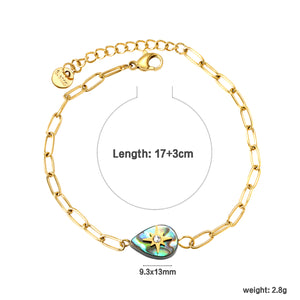 9.3*13mm Teardrop Abalone Shell with Octopus White Diamonds Bracelet 0.8mm*17+3cm+6mm Round Plaque GOLDEN