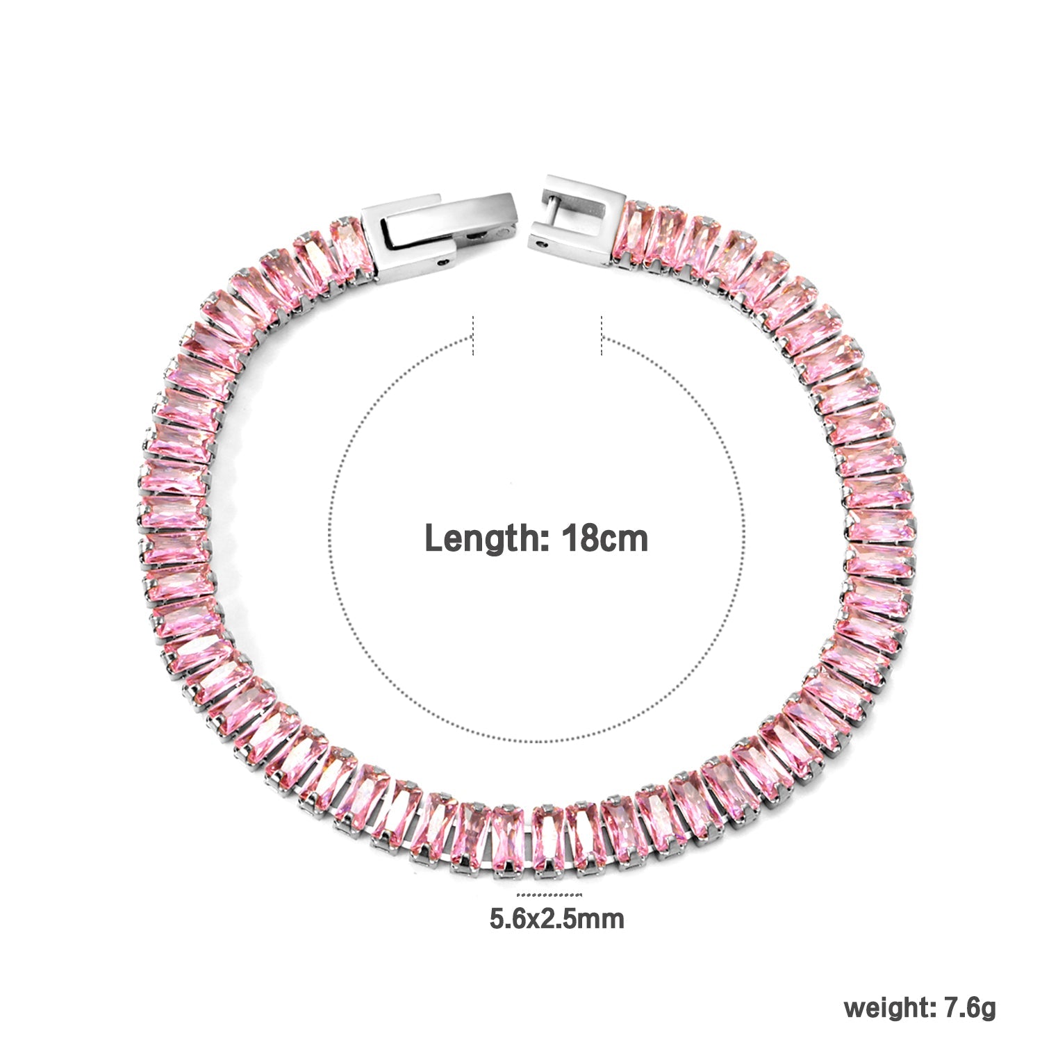 5.6*2.5mm rectangle white/black/purple/blue/pink diamonds clasp bracelet 18cm steel & gold color asonjewelry