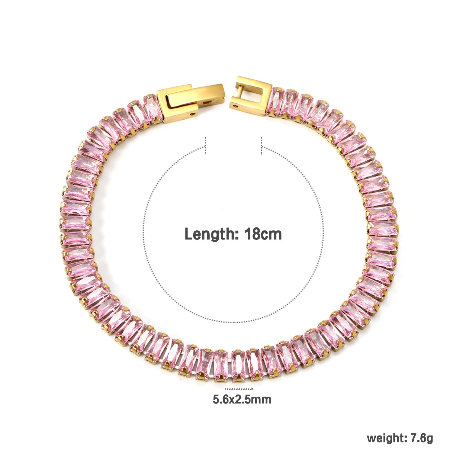 5.6*2.5mm rectangle white/black/purple/blue/pink diamonds clasp bracelet 18cm steel & gold color asonjewelry